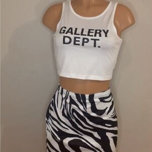 White Fitted Crop Tank Top Skirt Set